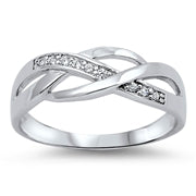 X Crisscross Crossover Ring Round Cubic Zirconia 925 Sterling Silver